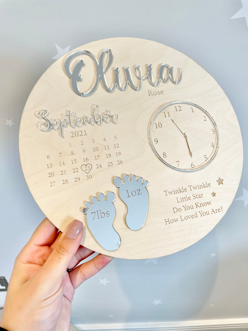 Wooden & Acrylic New Baby Birth Plaque